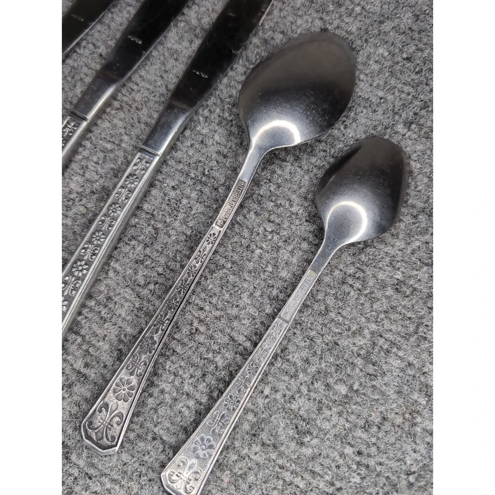 INTERPUR 6 Piece Stainless Steel Flatware FLORENZ Floral Fleur De Lis‎ -  Korea
